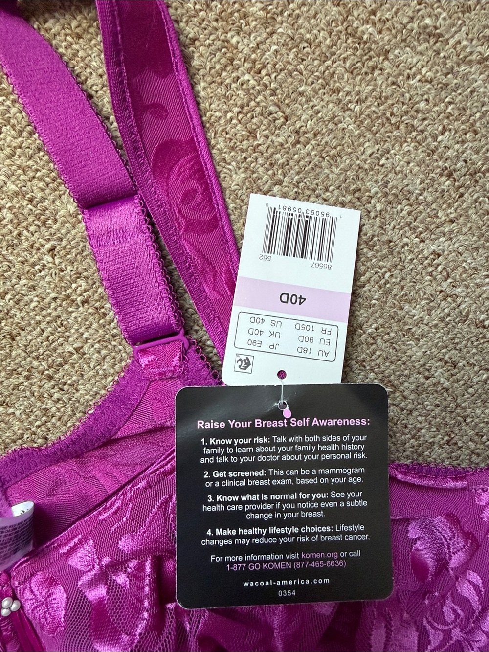 Wacoal Awareness Bra 40D Full Coverage Support Bra - Fuchsia Pink - Picture 2 of 4